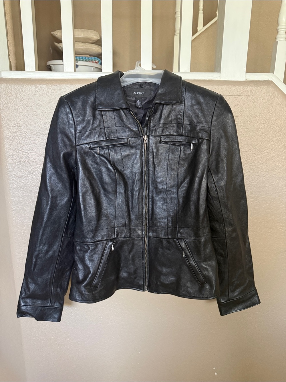 Alfani Black Leather Zip-Front Women's Jacket